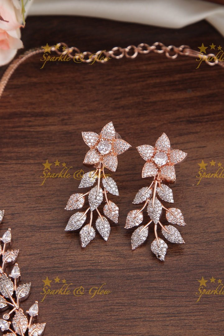 Rose Gold AD floral short necklace - Pink - Sparkle and Glow - White - Back Thread