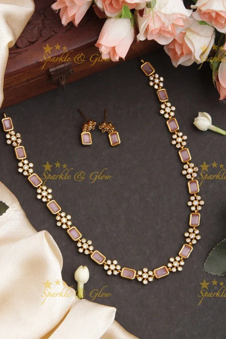 Budgetted Premium Matt Floral Stone short Necklace - Green - Sparkle and Glow