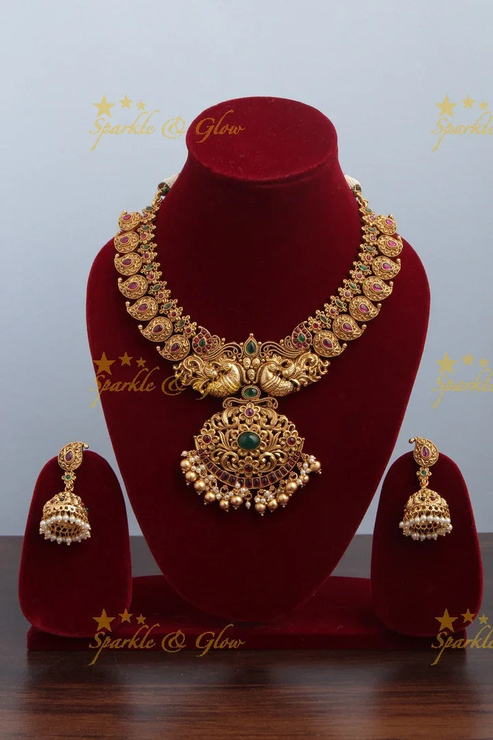 Gold Alike Peacock Mango Kemp Necklace - Sparkle and Glow