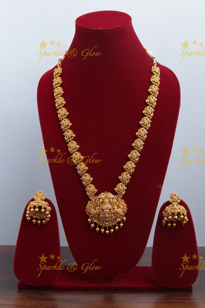 Beautiful Gold Alike Lakshmi Long Necklace with stones