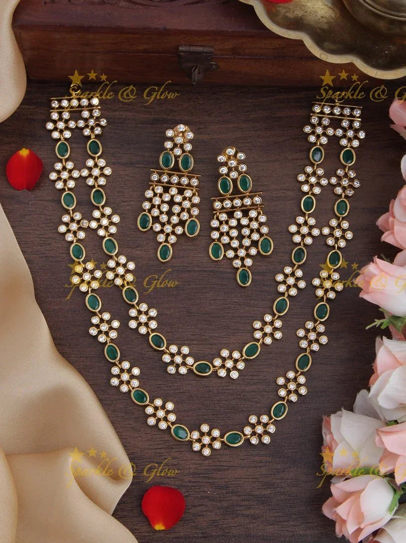 Beautiful Two Layered Gold Alike Floral Kemp Short Necklace - Mint Green - Sparkle and Glow