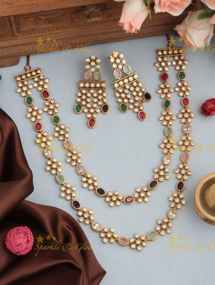 Beautiful Two Layered Gold Alike Floral Kemp Short Necklace - Mint Green - Sparkle and Glow