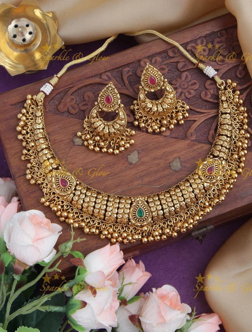 Beautiful Premium Matt Kemp Short Necklace with Pearl beads - Sparkle and Glow