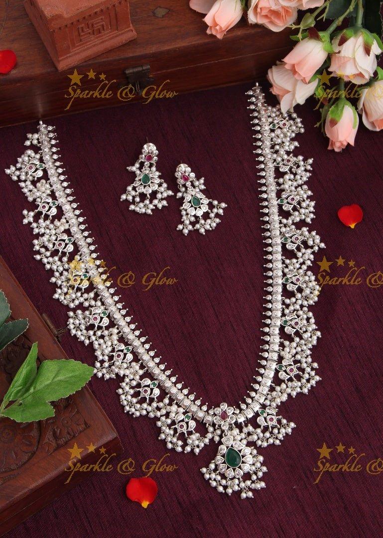 Premium Matte Exquisite long gutta pusalu - Silver - Sparkle and Glow