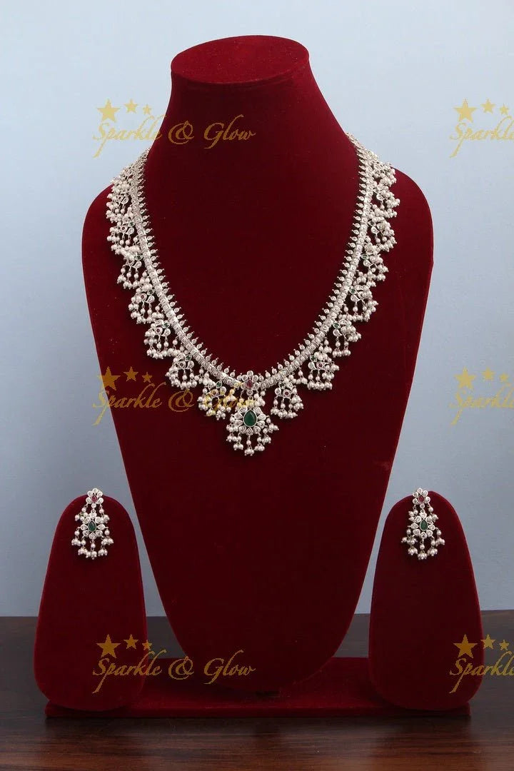 Premium Matte Exquisite long gutta pusalu - Silver - Sparkle and Glow