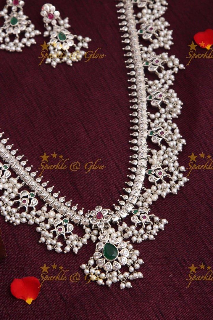 Premium Matte Exquisite long gutta pusalu - Silver - Sparkle and Glow