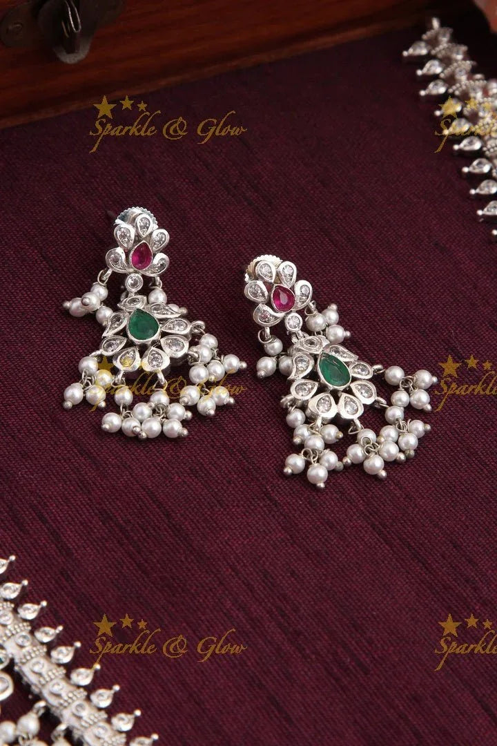 Premium Matte Exquisite long gutta pusalu - Silver - Sparkle and Glow
