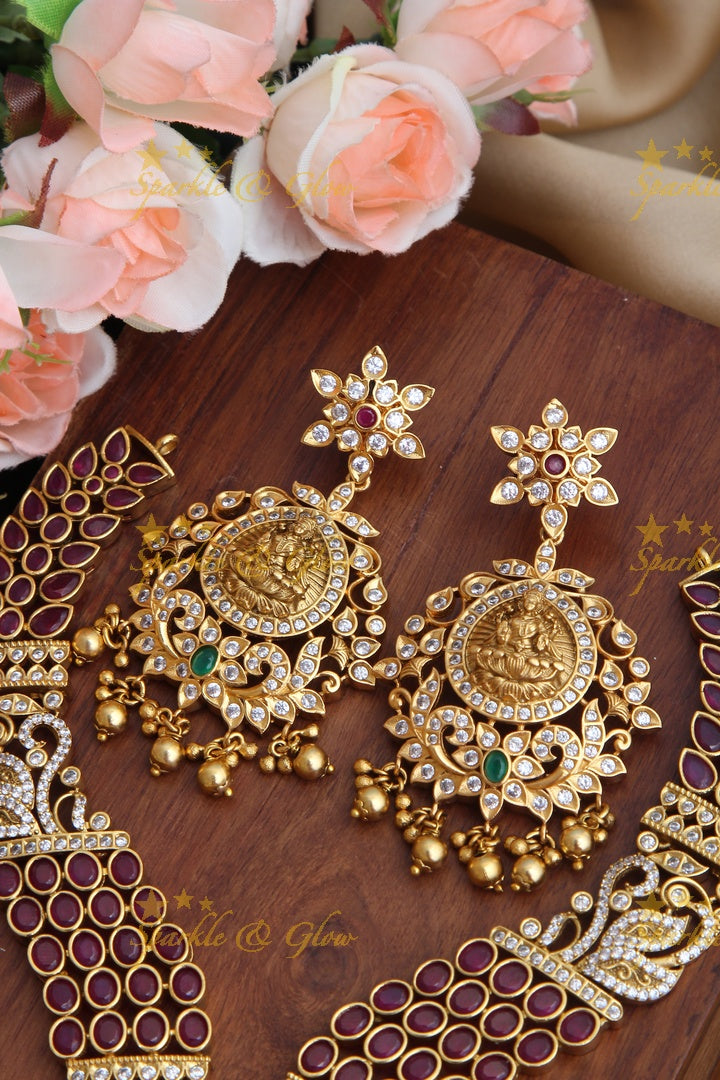 Gold Alike CZ Kemp Stone Lakshmi Short Necklace