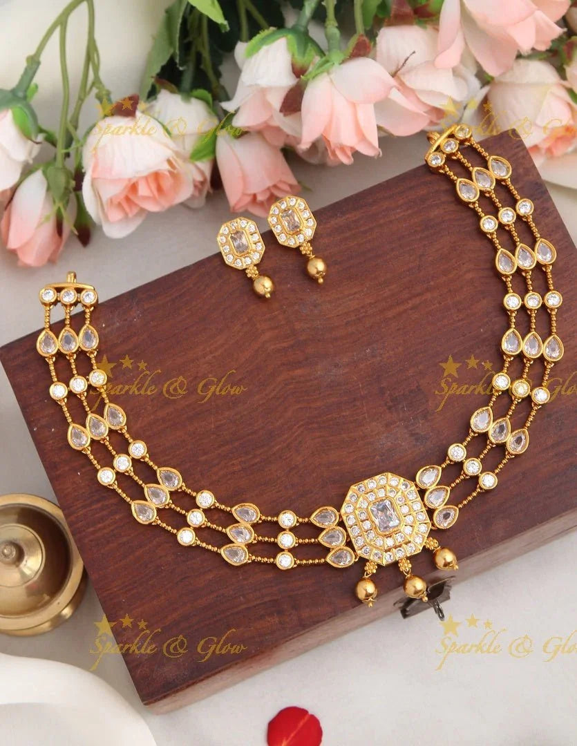 Premium matte CZ Stone Short Necklace - Pink - Sparkle and Glow