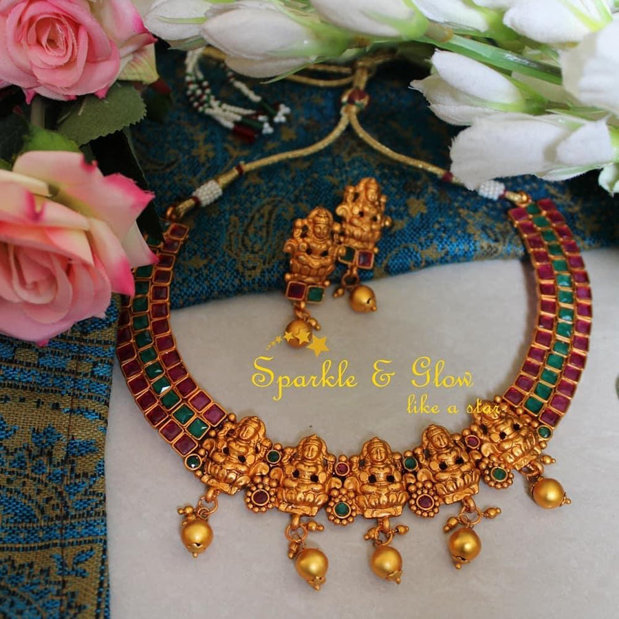 Festive Lakshmi stone necklace-Multi - Sparkle and Glow