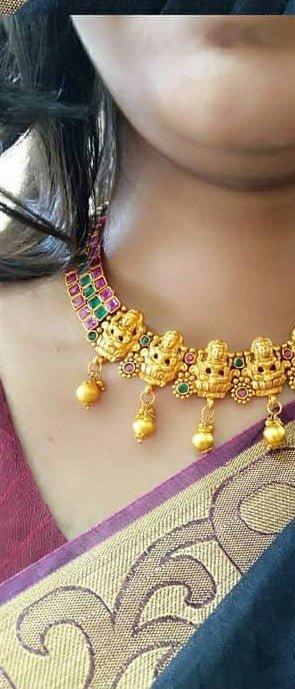 Festive Lakshmi stone necklace-Multi - Sparkle and Glow