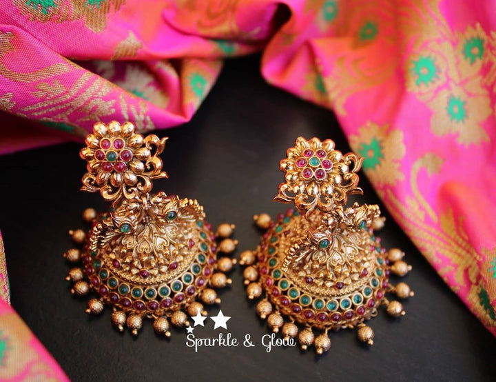 Kemp flower studded bridal Jhumuks