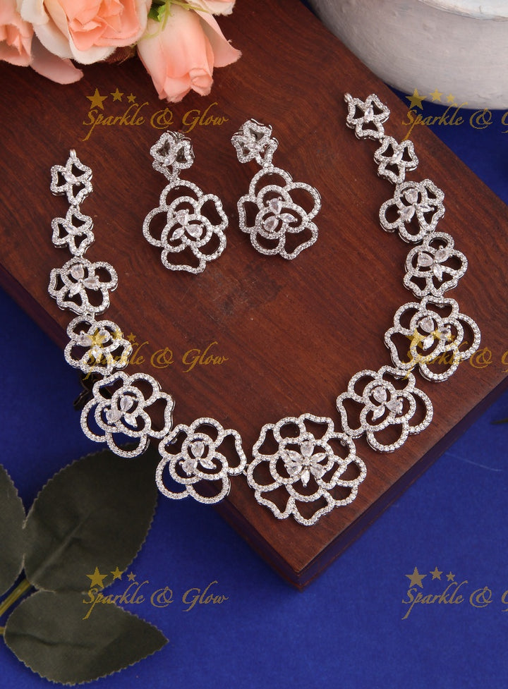 Exclusive Black and Rose finish American Diamond Short Necklace