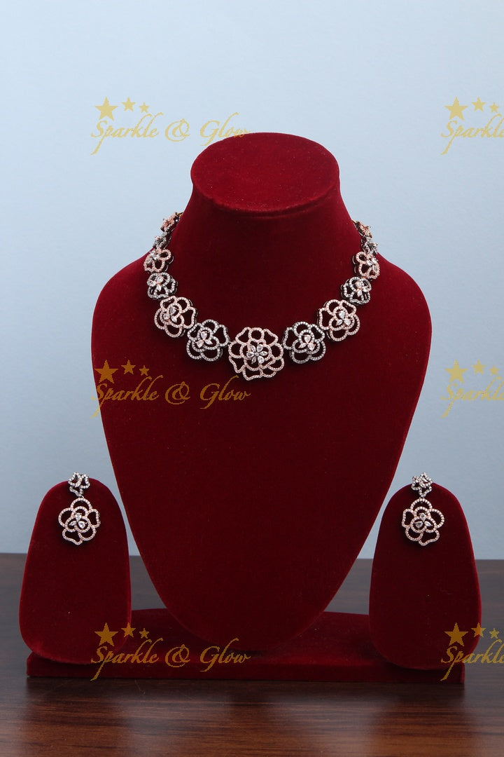 Exclusive Black and Rose finish American Diamond Short Necklace