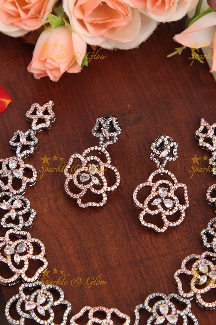 Exclusive Black and Rose finish American Diamond Short Necklace