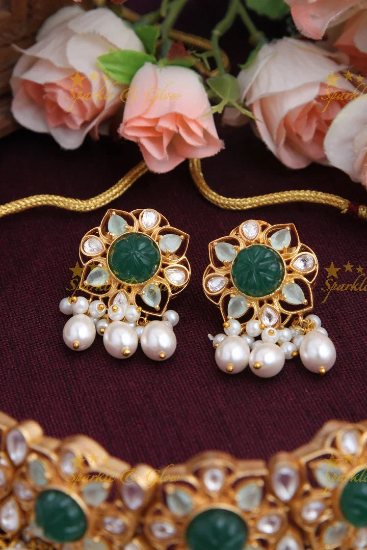 Gold High Neck Choker with Pearl beads - pink - Sparkle and Glow