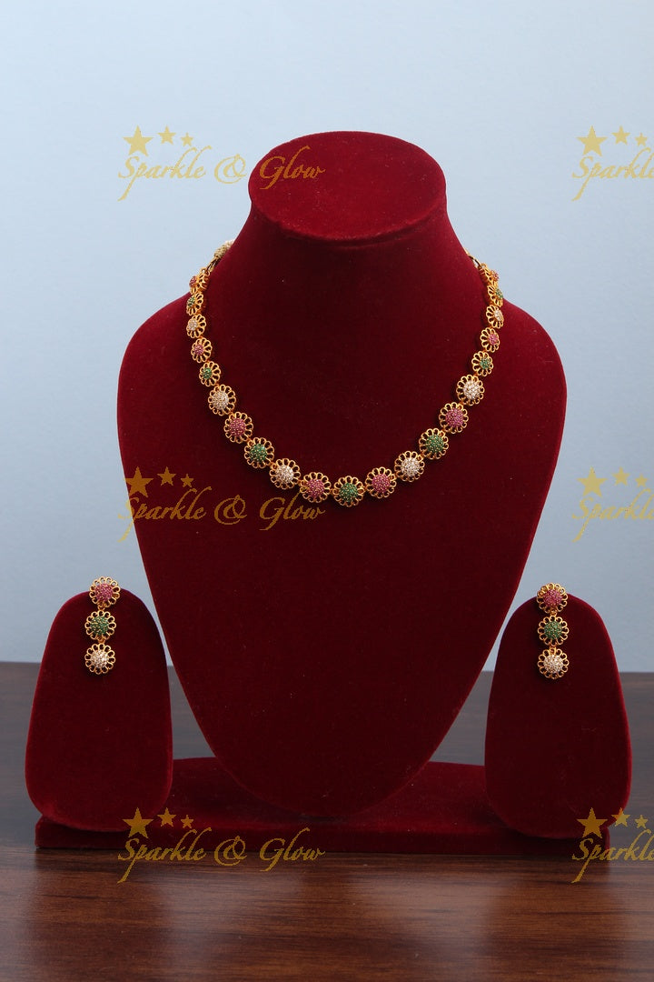 Premium Matte AD Stone floral short necklace