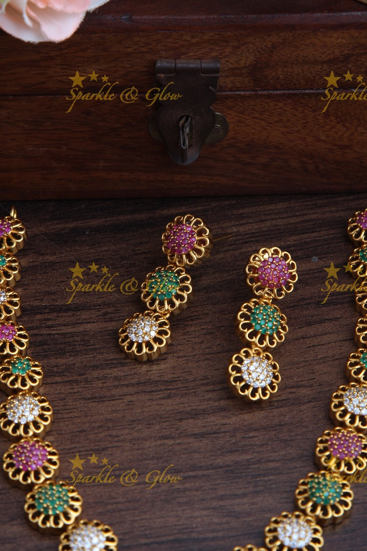 Premium Matte AD Stone floral short necklace