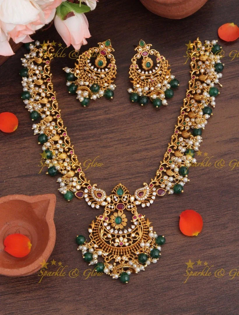 Premium Matte CZ non idol neckpiece - Sparkle and Glow
