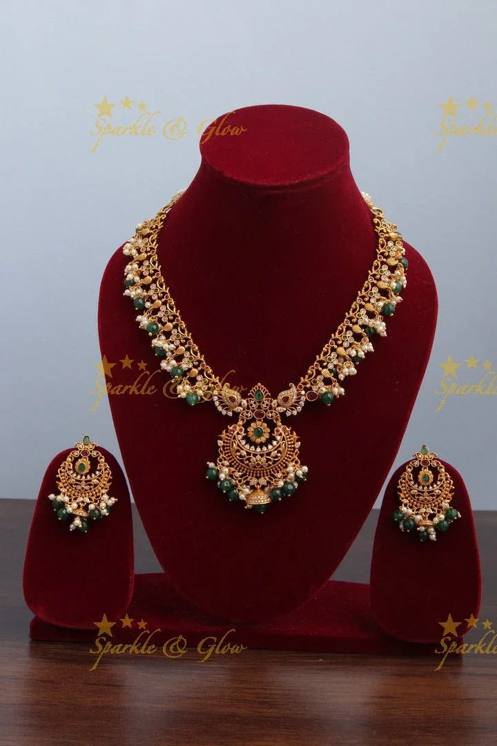 Premium Matte CZ non idol neckpiece - Sparkle and Glow