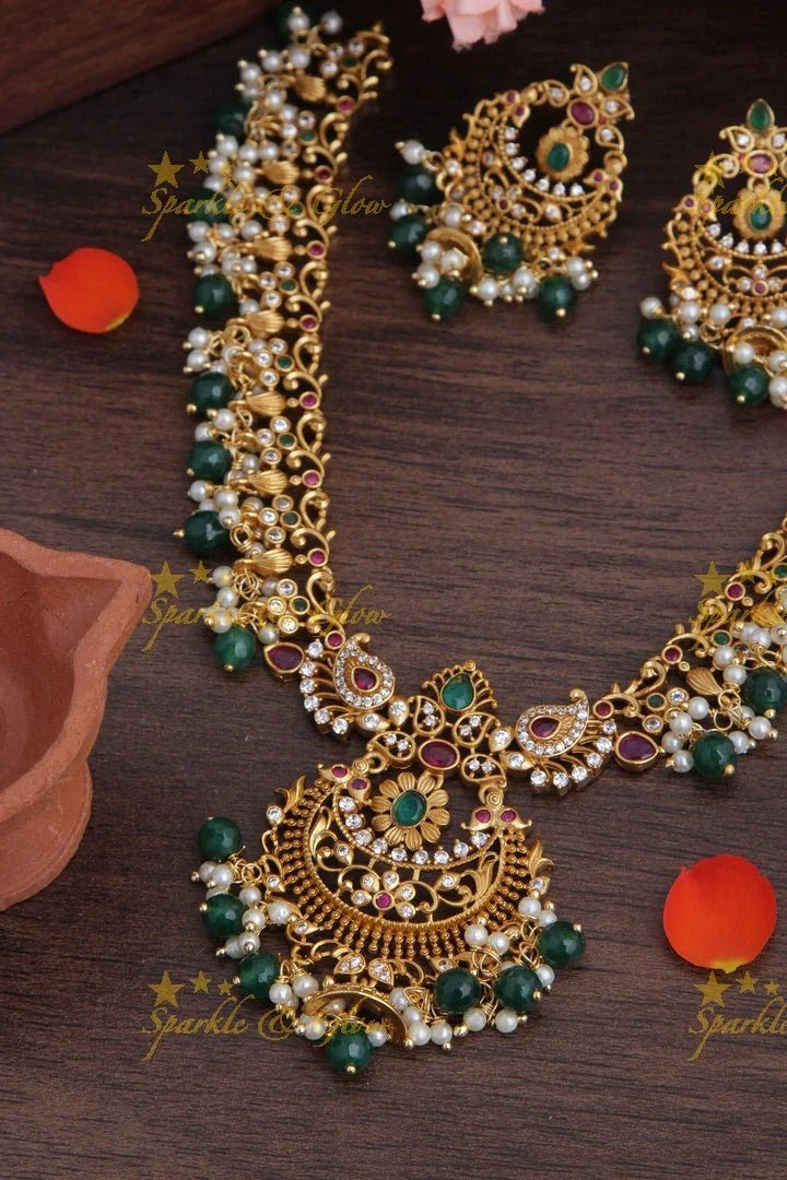 Premium Matte CZ non idol neckpiece - Sparkle and Glow