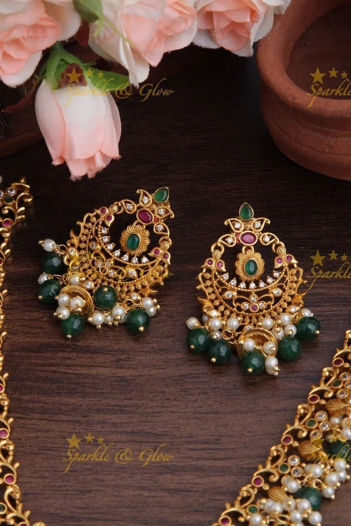Premium Matte CZ non idol neckpiece - Sparkle and Glow