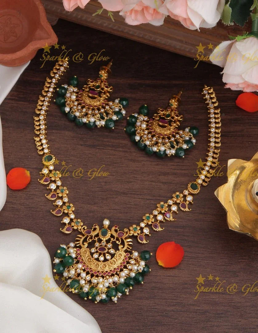 Mango peacock necklace - Green Pink - Sparkle and Glow