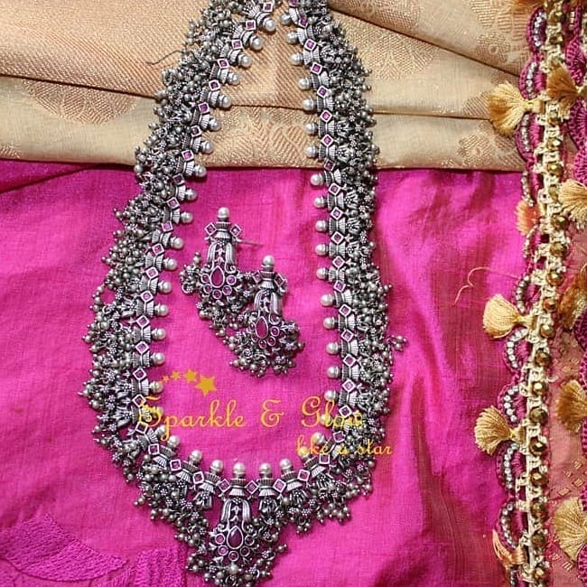 Matte silver polished gutta pusalu haram - Pink