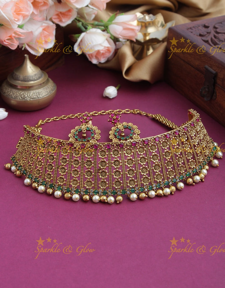 Gold alike Antique Floral Choker