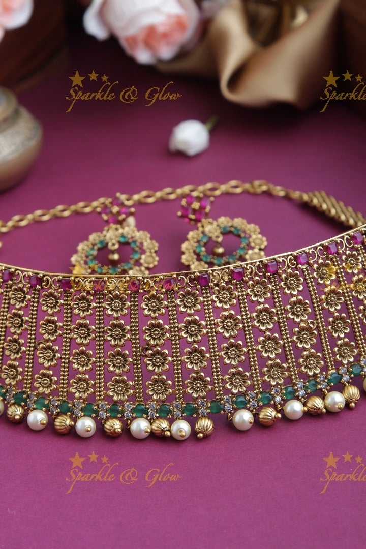 Gold alike Antique Floral Choker