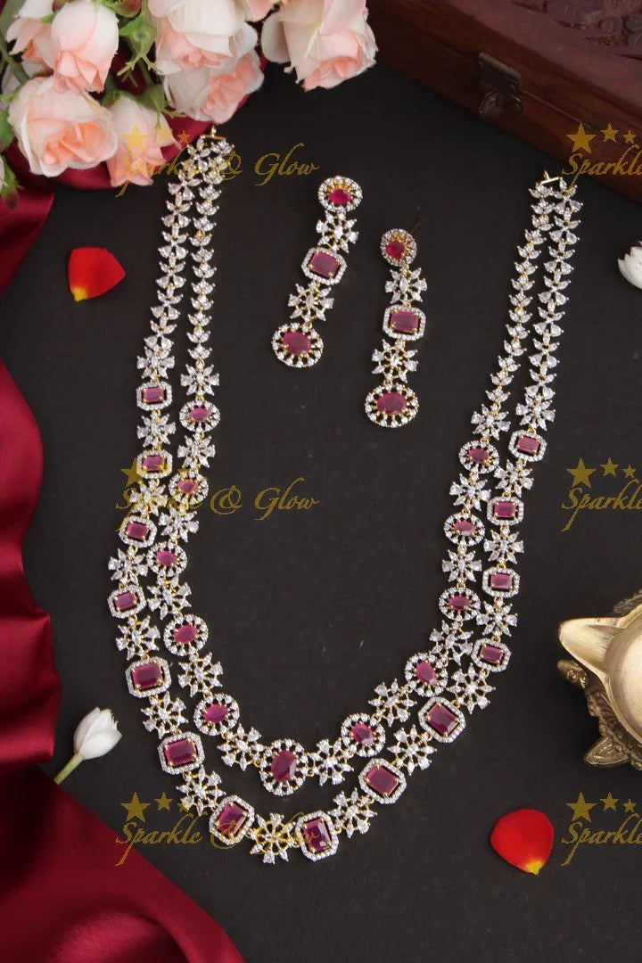 Two Layered GJ Polish Floral Stone Long Necklace - Pink - Sparkle and Glow