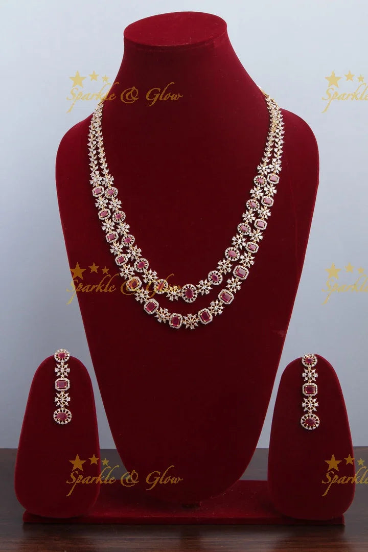 Two Layered GJ Polish Floral Stone Long Necklace - Pink - Sparkle and Glow