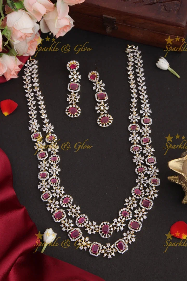 Two Layered GJ Polish Floral Stone Long Necklace - Pink - Sparkle and Glow