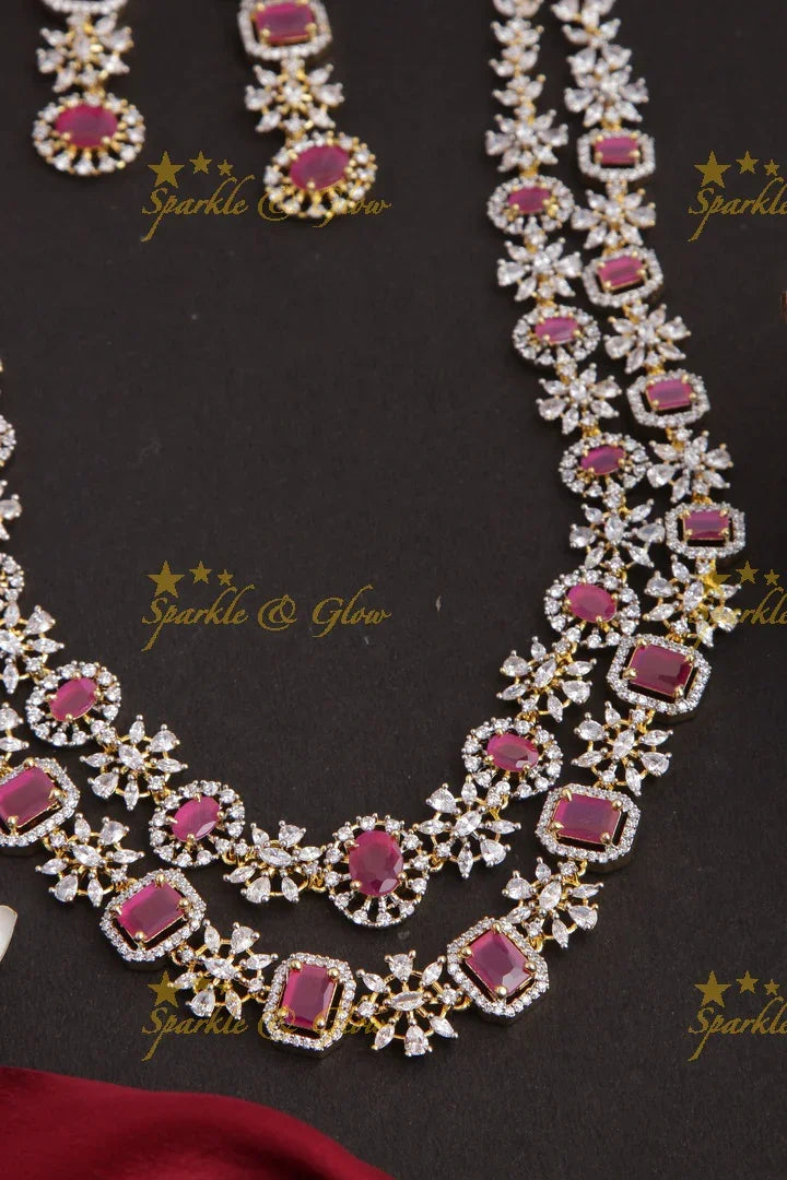 Two Layered GJ Polish Floral Stone Long Necklace - Pink - Sparkle and Glow