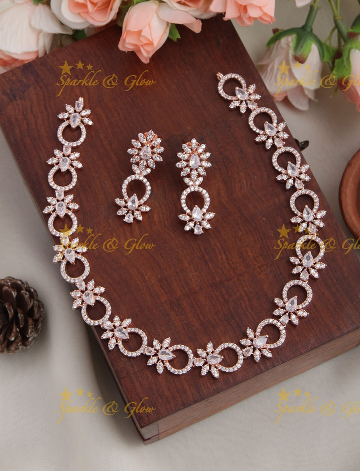 Black and Rose Gold AD Stone Floral Necklace
