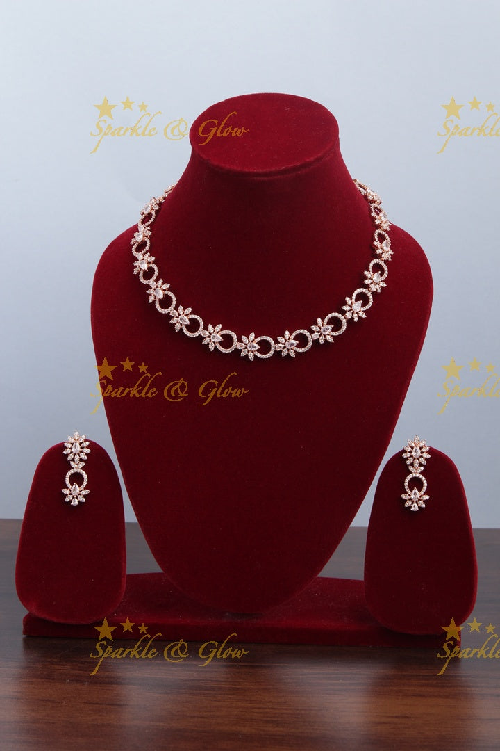 Rose Gold AD Stone Floral Necklace