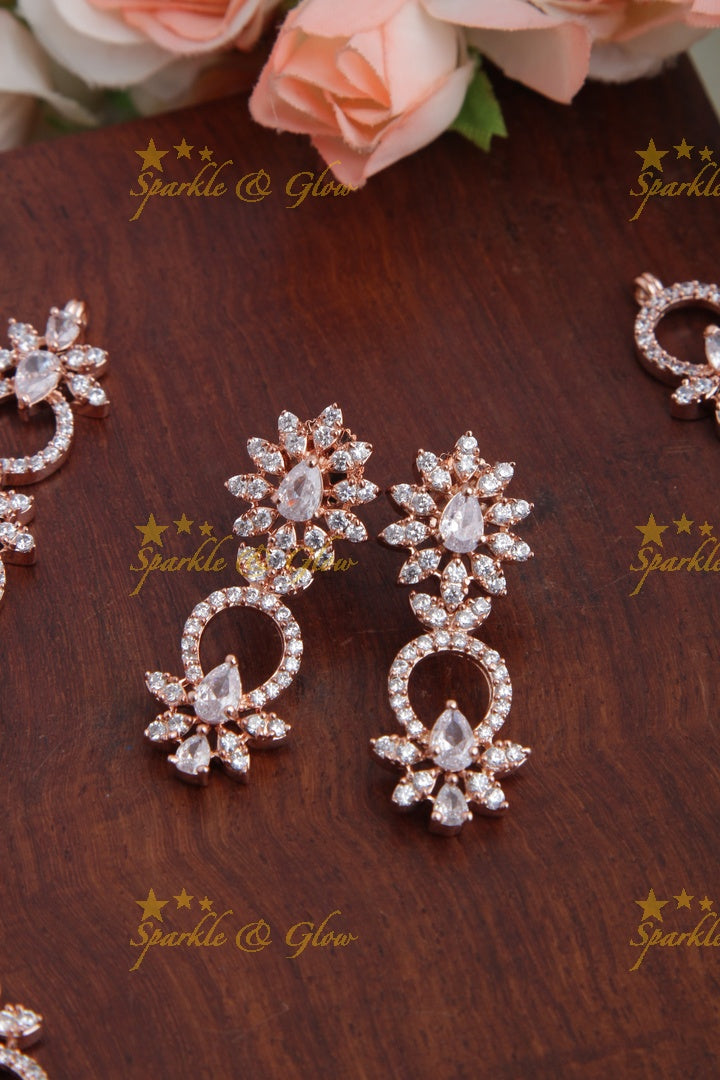 Rose Gold AD Stone Floral Necklace
