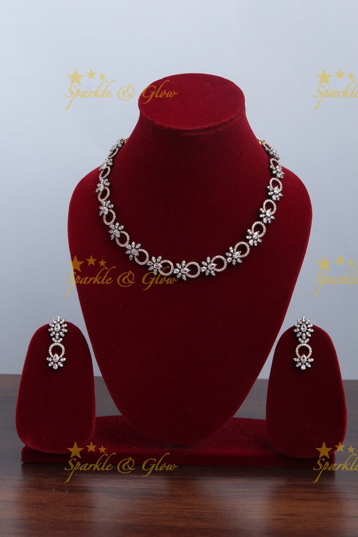 Black and Rose Gold AD Stone Floral Necklace