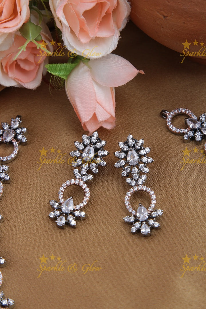 Black and Rose Gold AD Stone Floral Necklace