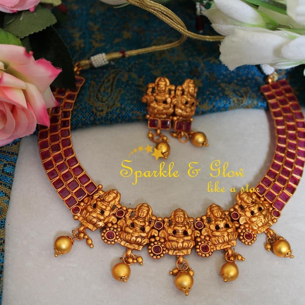 Festive Lakshmi stone necklace-Multi - Sparkle and Glow