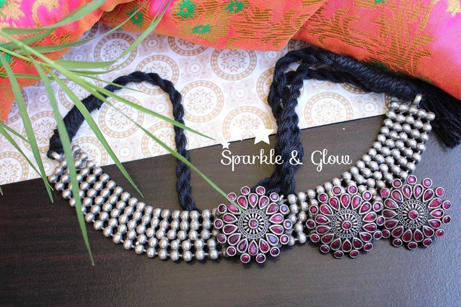 High neck silver look alike choker - Pink - Sparkle and Glow