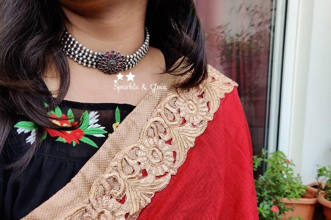High neck silver look alike choker - Pink - Sparkle and Glow