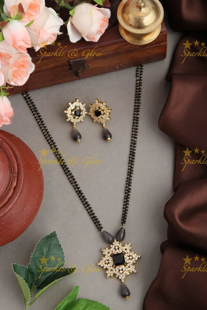 Gold alike black beads chain 18 inches - Black - Sparkle and Glow