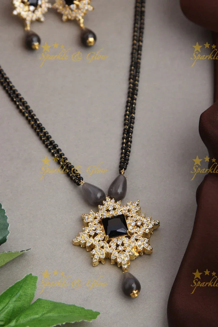 Gold alike black beads chain 18 inches - Black - Sparkle and Glow