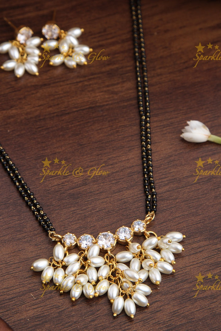 Gold alike black beads pearl pendent chain 18 inches