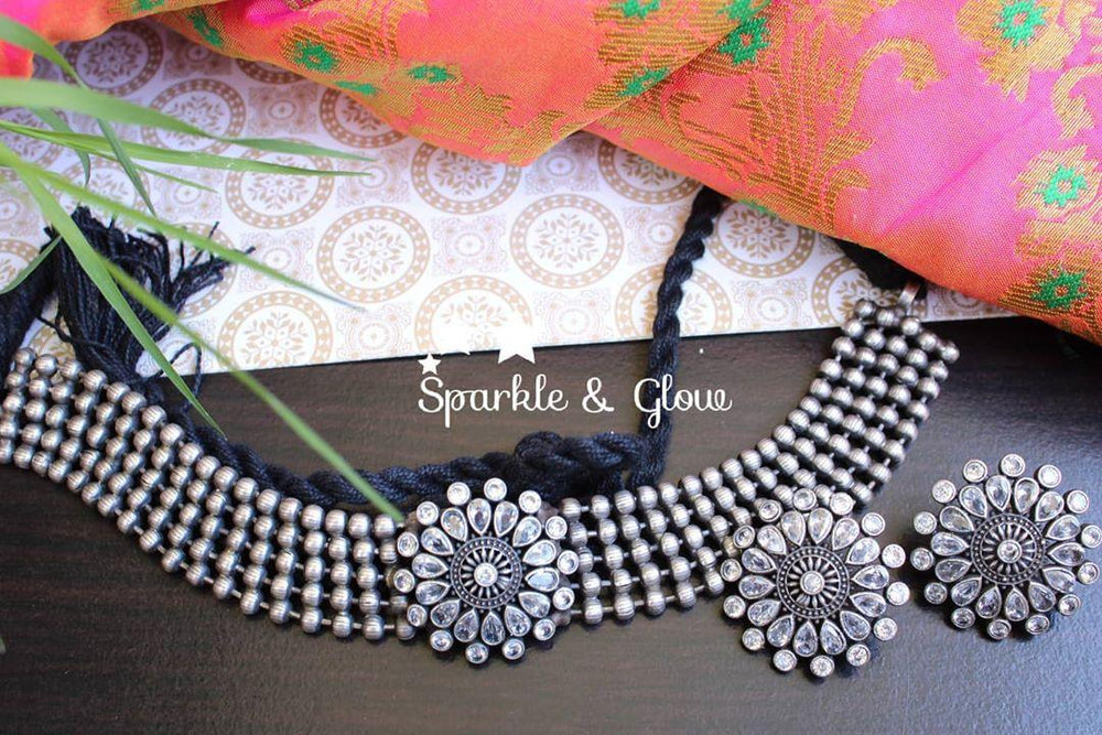 High neck silver look alike choker - Pink - Sparkle and Glow