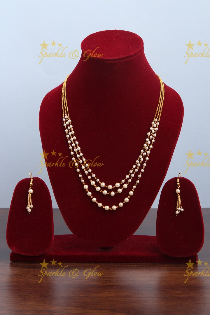 Three Layered Medium size Pearl Necklace - Sparkle and Glow
