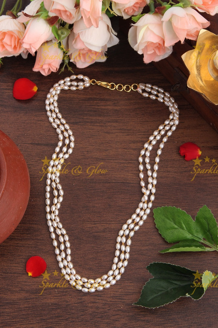 Three Layered Rice Pearl necklace 18 inches
