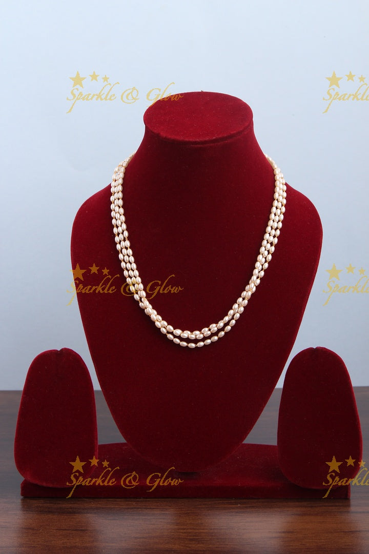Three Layered Rice Pearl necklace 18 inches
