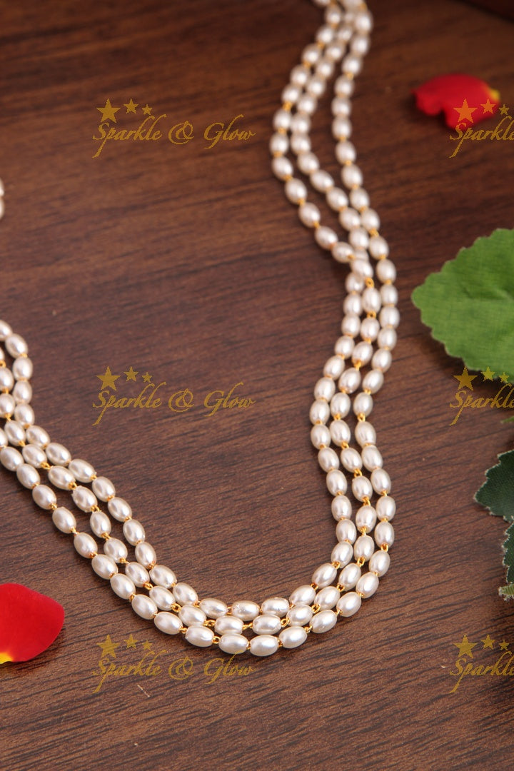 Three Layered Rice Pearl necklace 18 inches